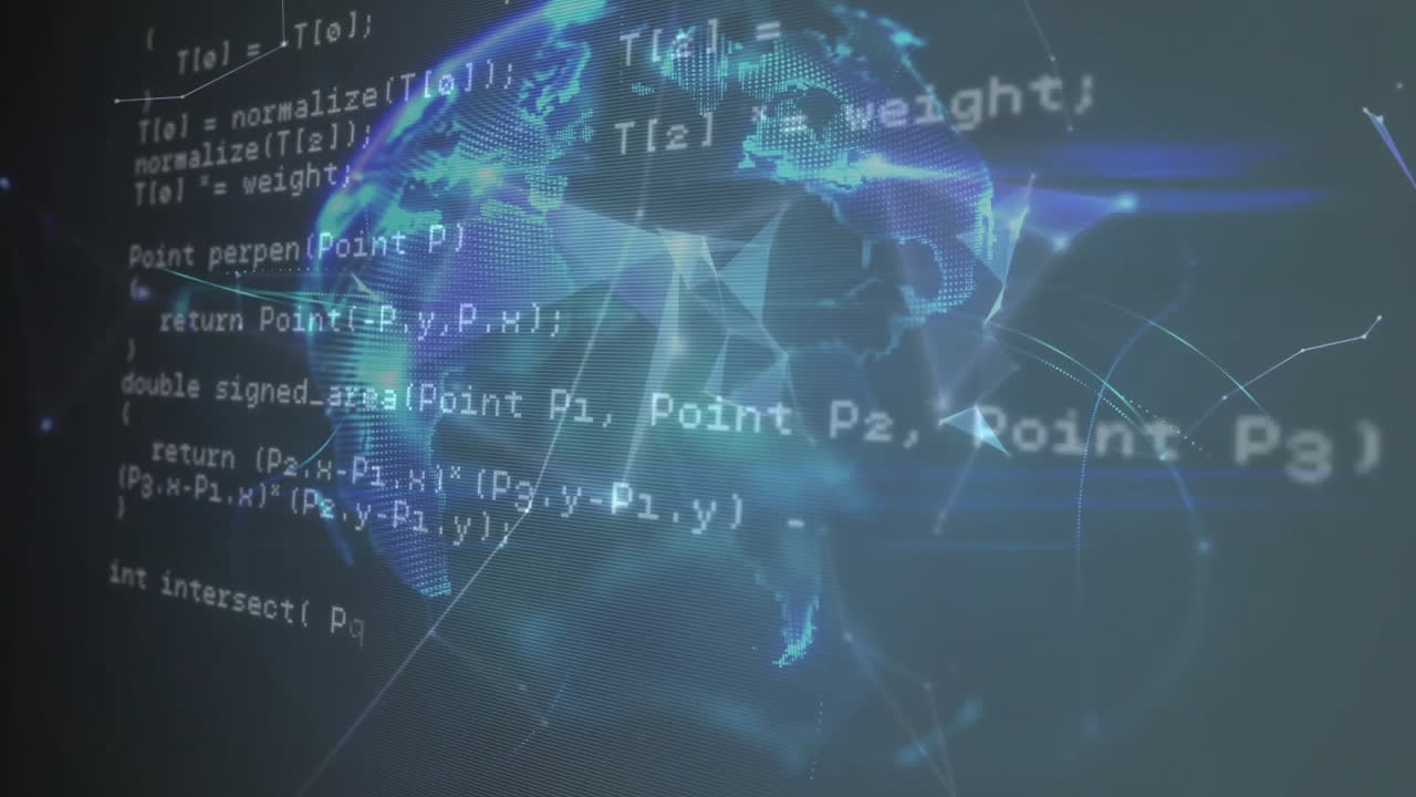 Animation of data processing over globe and network of connections