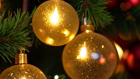 close-up of christmas tree ornaments