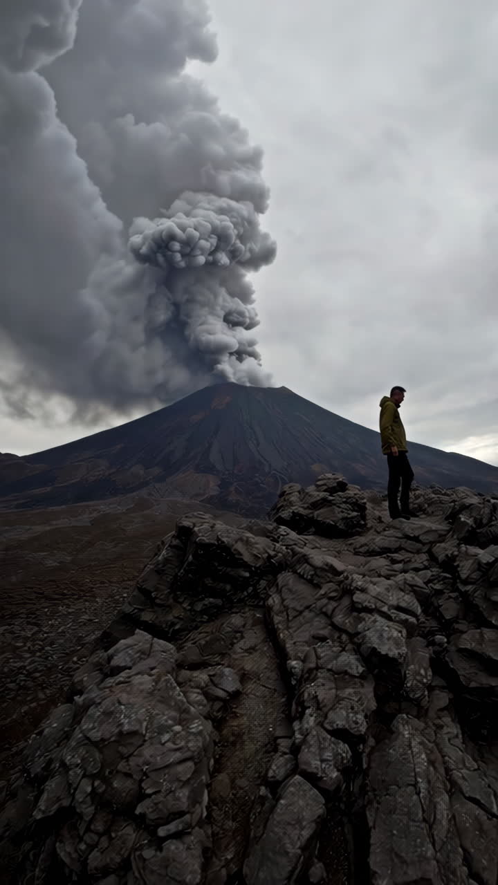 Man observing a volcanic eruption