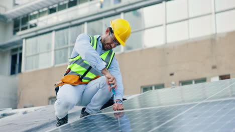 solar panel installation by a technician