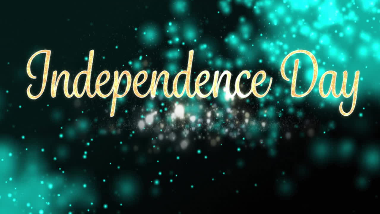 Independence Day text animation with glowing particles on dark background