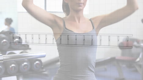 animation of dna strand over caucasian woman exercising at gym