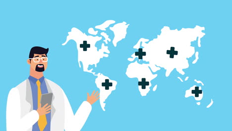 mapa mundial de la atención médica con el médico