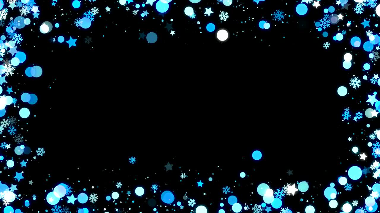 Blue Christmas frames with snowflakes and stars on black background looped