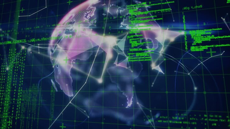 Animation of globe network of connections over data processing