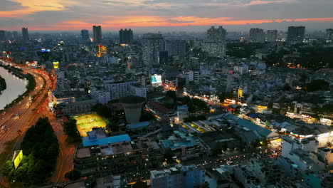 aerial view of ho chi minh city at sunset