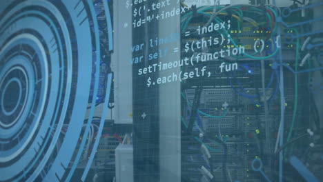 animation of data processing and scope scanning over server room