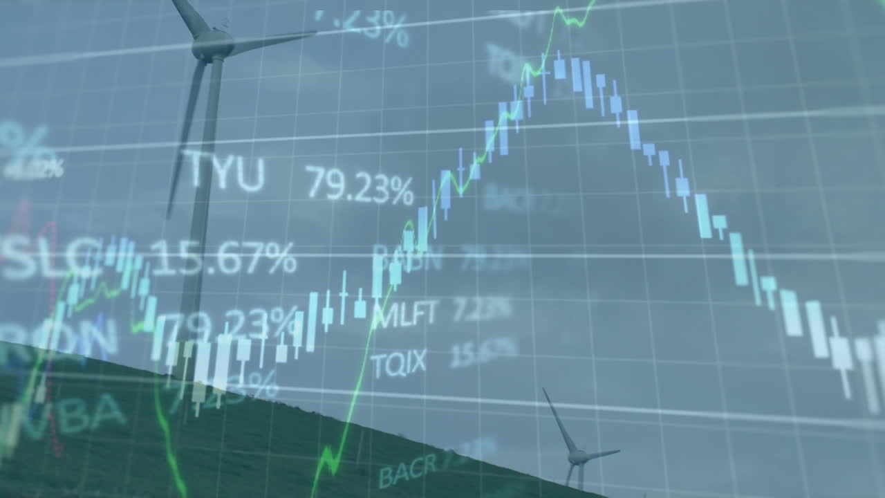 풍력 터빈을 통해 금융 데이터 처리의 애니메이션