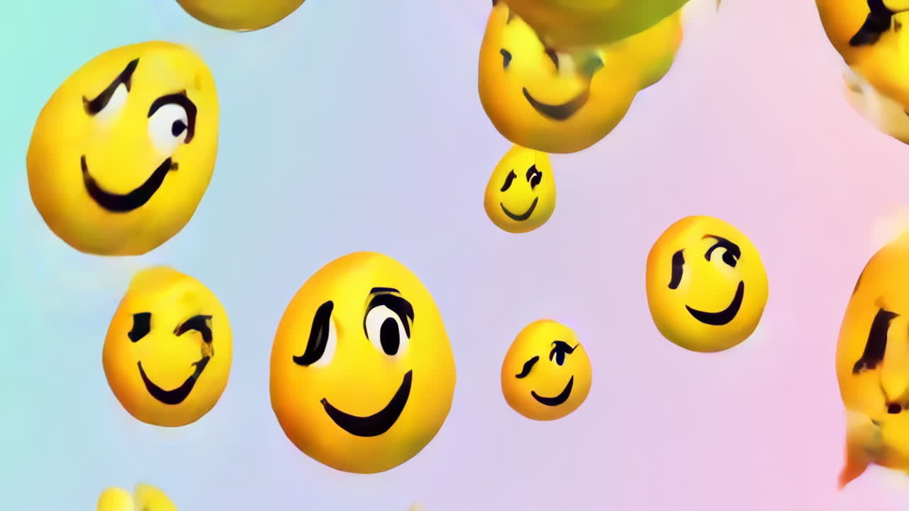 Distorted Yellow Smiley Faces on Pastel Gradient Background