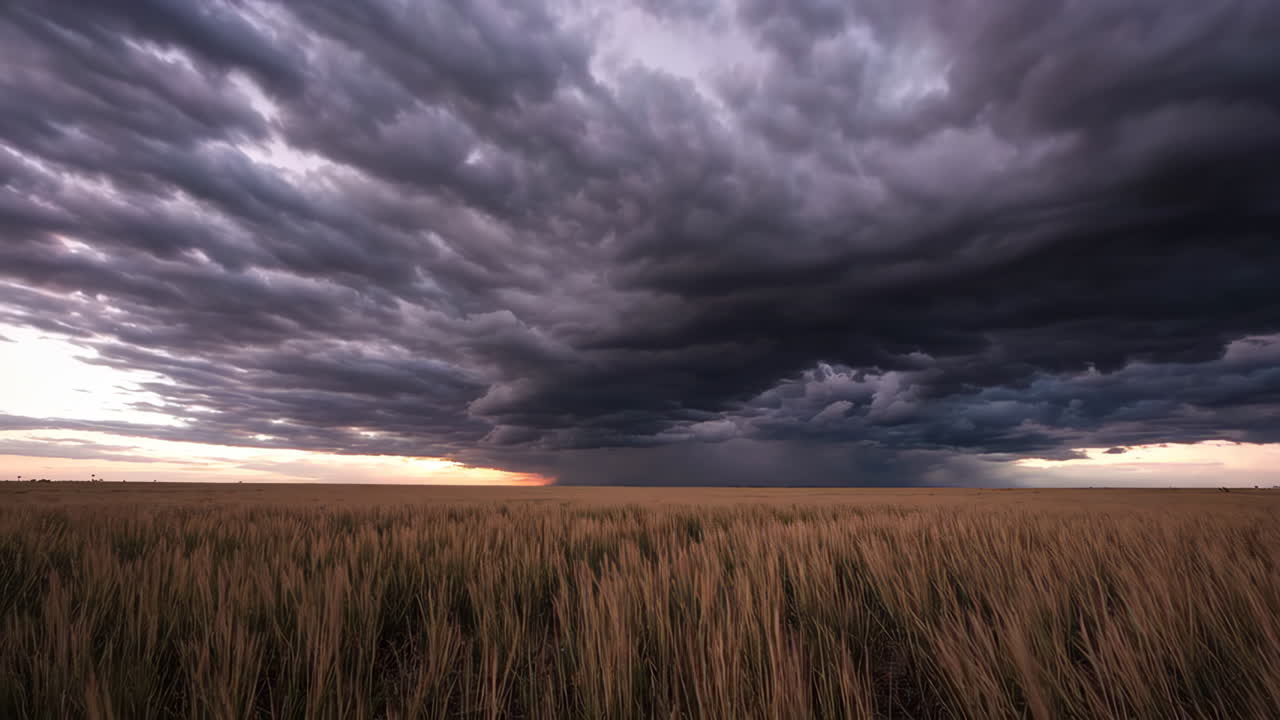 Stormfuld solnedgang over en hvedemark