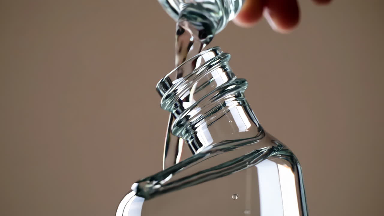 Pouring Water into a Clear Plastic Bottle