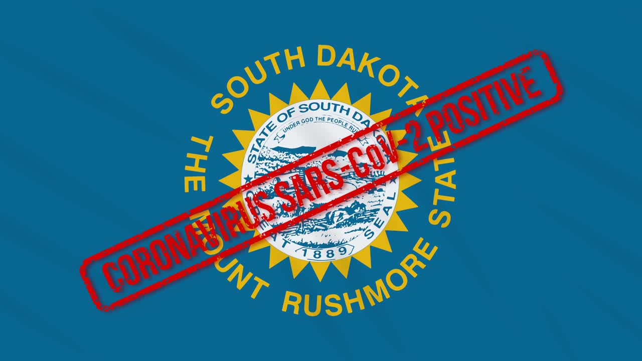 dakota del sur, estado de estados unidos, bandera balanceada estampada con respuesta positiva a la covid-19, bucle