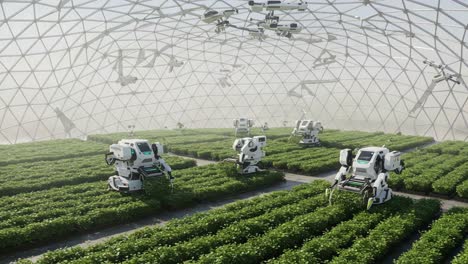 future farming: advanced robotic technology revolutionizing agriculture in a high-tech greenhouse environment