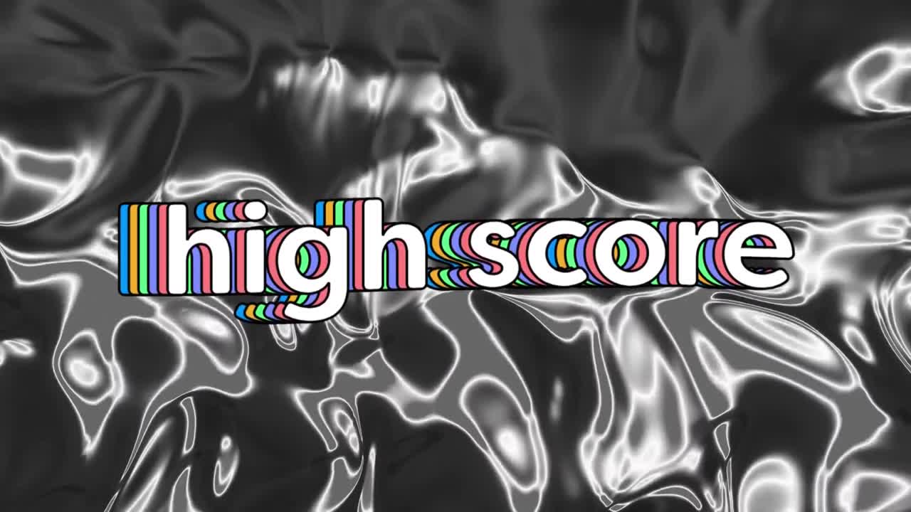 animación digital del texto de la partitura alta contra un fondo metálico líquido