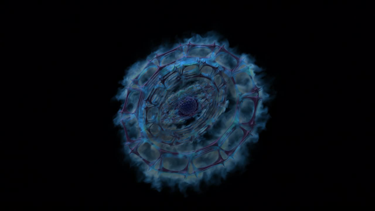 humo emitido por anillos giratorios alrededor de una bola puntiaguda