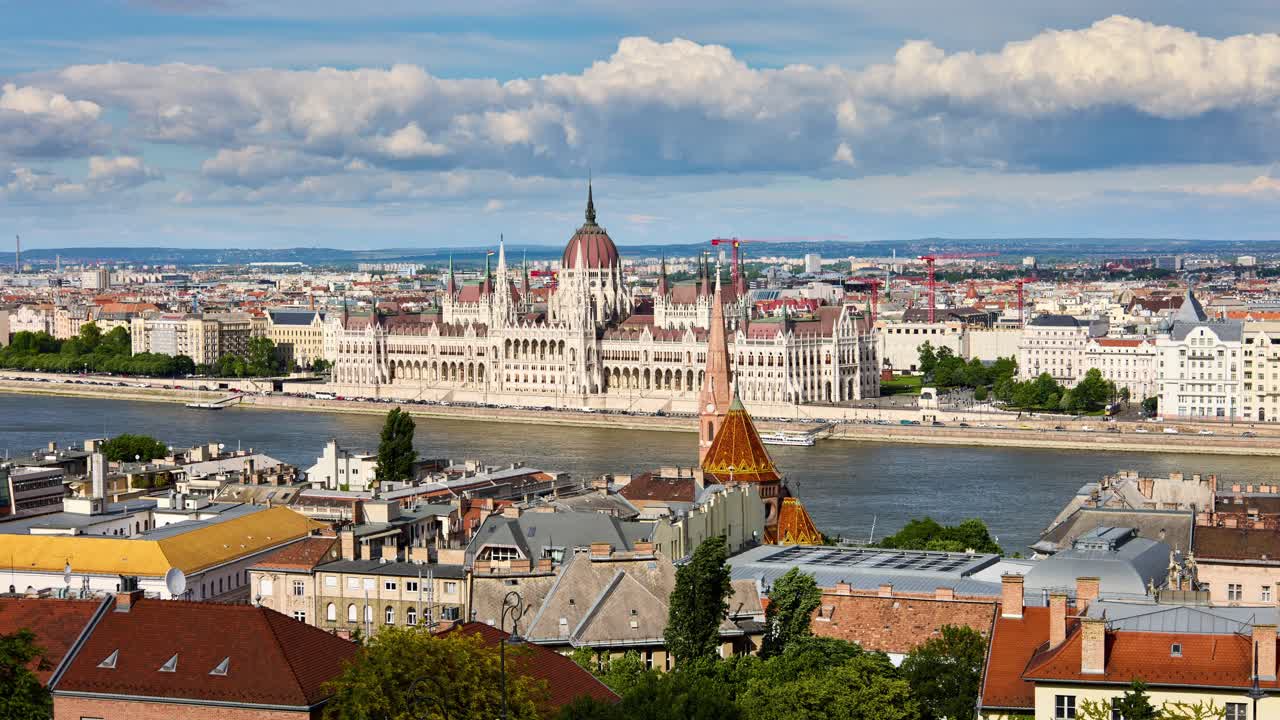 Budapest timelapse showing the historic city skyline and parliament building