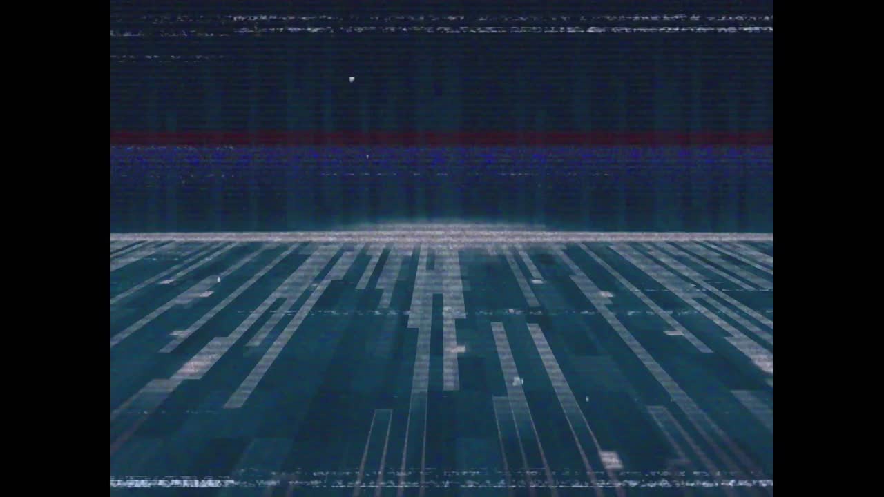 Animation of lines of distortion, over moving grey floor with glowing horizon