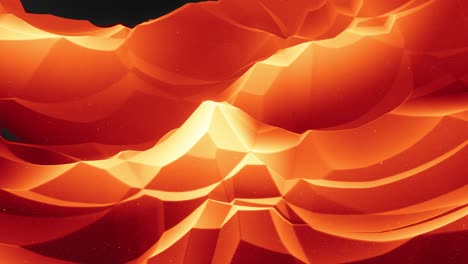 beautiful abstract 3d surface with glitter sparkles, abstract 3d waves run on surface in loop. red orange gradient, soft matte material with light inner glow. smoothly 4k animation