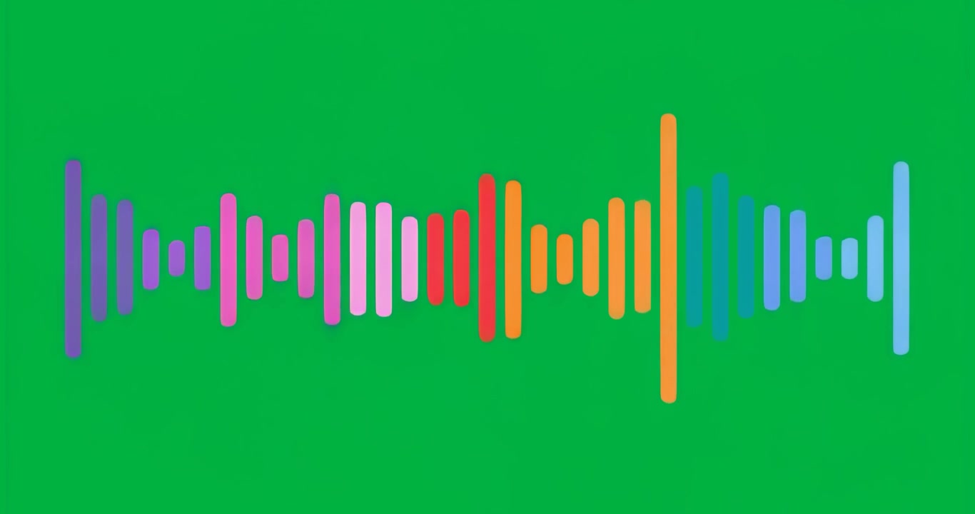 Looping audio waveform pulsing bars rising and falling to represent sound on transparent background