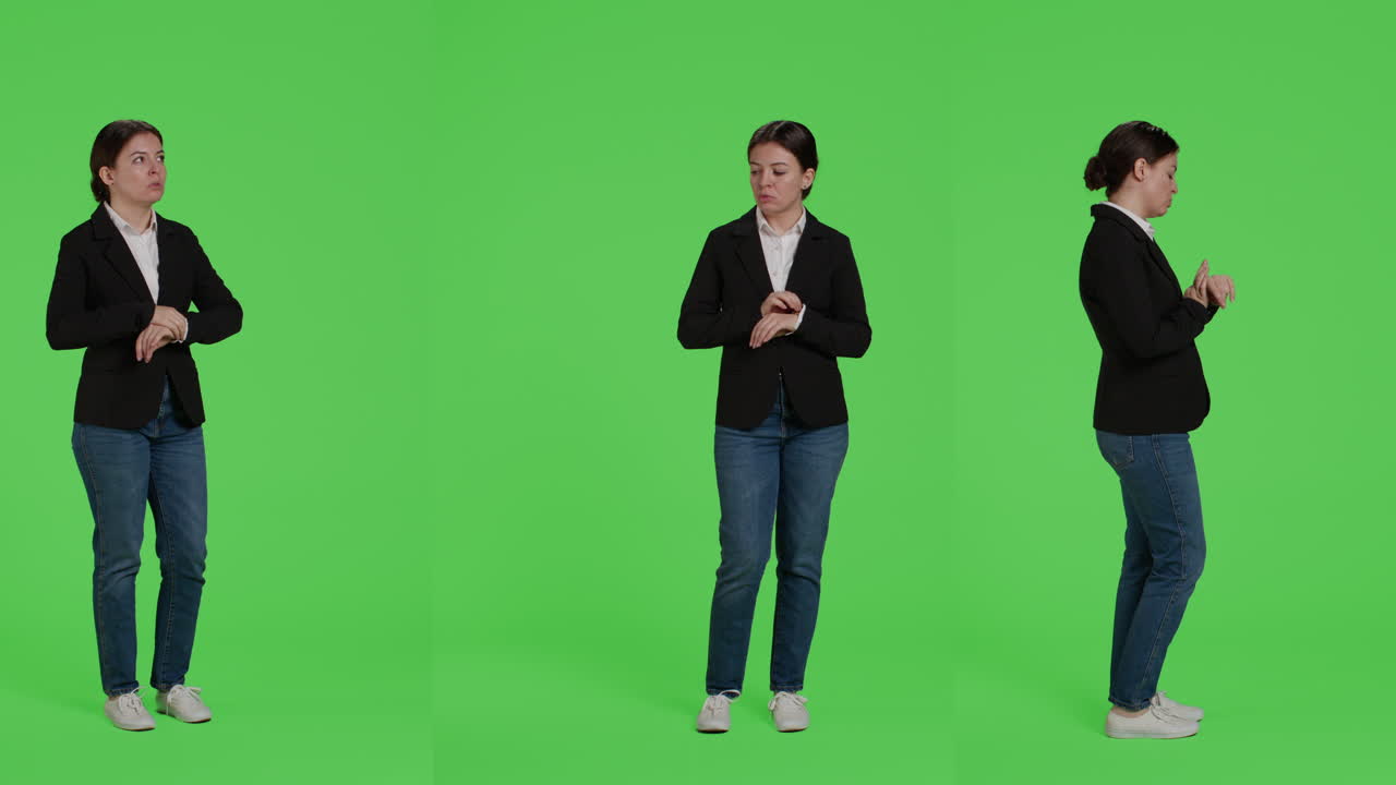Businesswoman Checking Time on Greenscreen