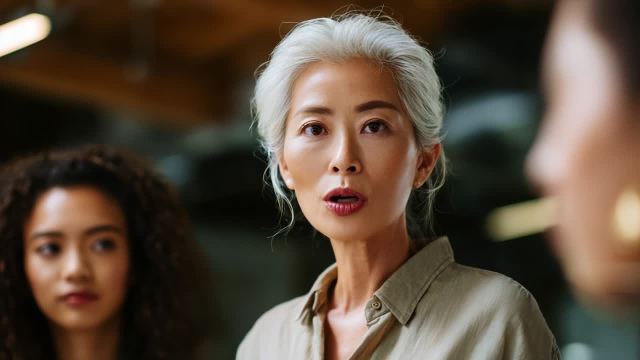 Engaging Conversation Among Three Women Highlighting the Diversity of Experience and Generational Perspectives in a Warm and Collaborative Environment, Full of Insights and Shared Knowledge