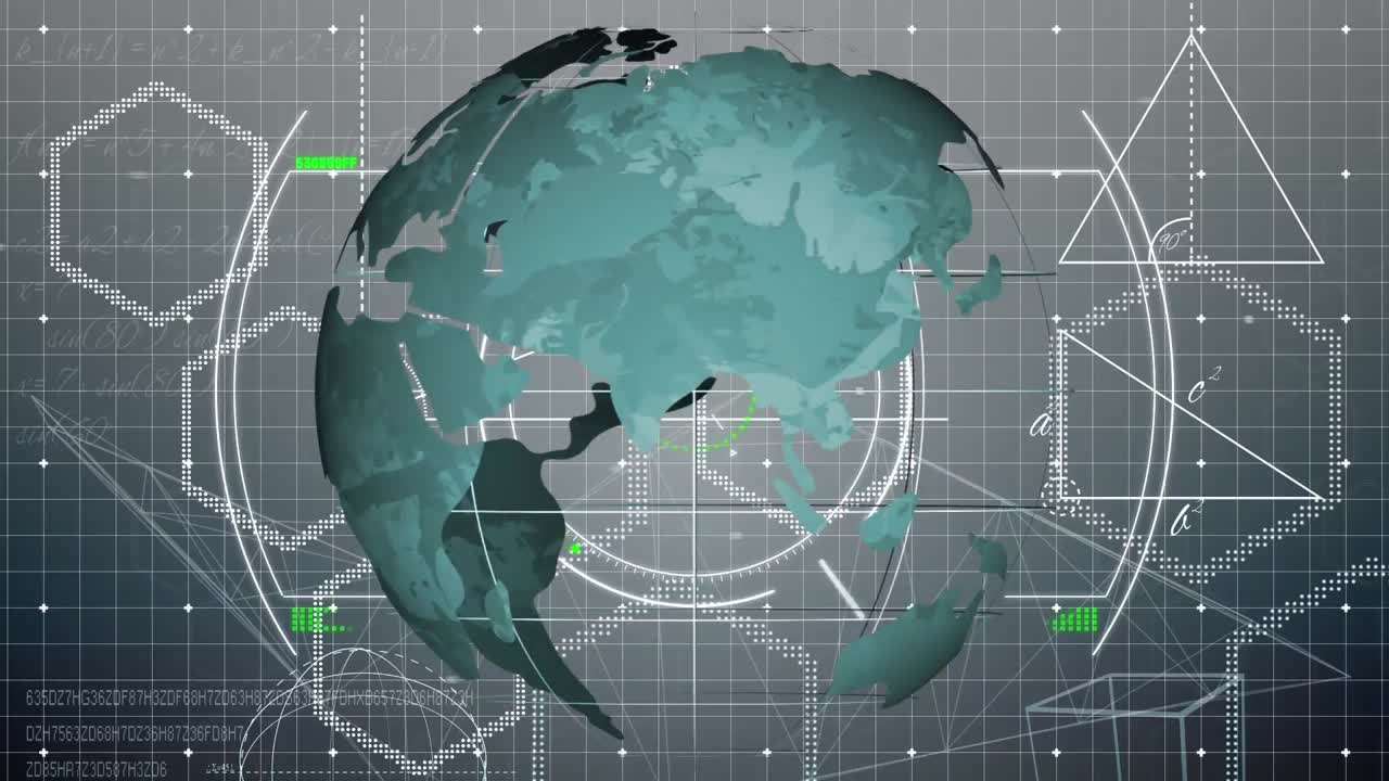 animación del globo sobre formas geométricas y red de conexión