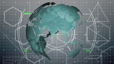 animación del globo sobre formas geométricas y red de conexión