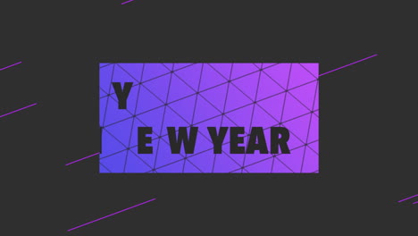 feliz año nuevo con patrón de triángulos y líneas en gradiente negro