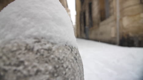 snow falling in slow motion in a street montpellier france. winter cold snowy