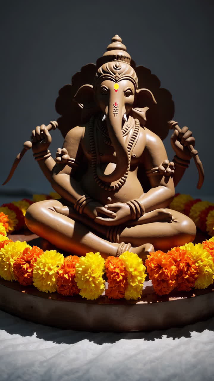 Ganesh Statue with Marigold Flowers