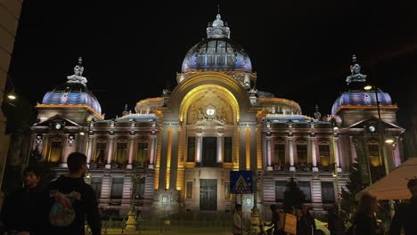 victory avenue cec palace illuminated,night timelapse, bucharest romania