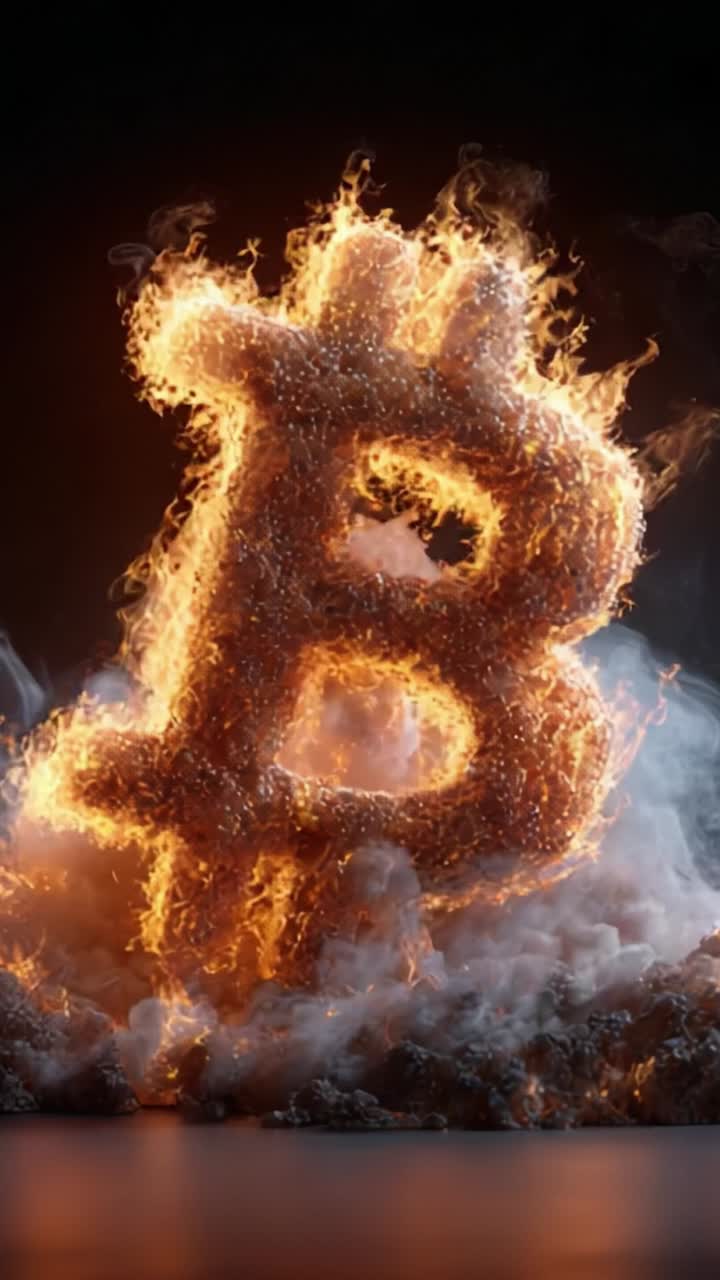 L'evoluzione dinamica delle criptovalute: una straordinaria rappresentazione visiva del simbolo del Bitcoin in movimento infuocato