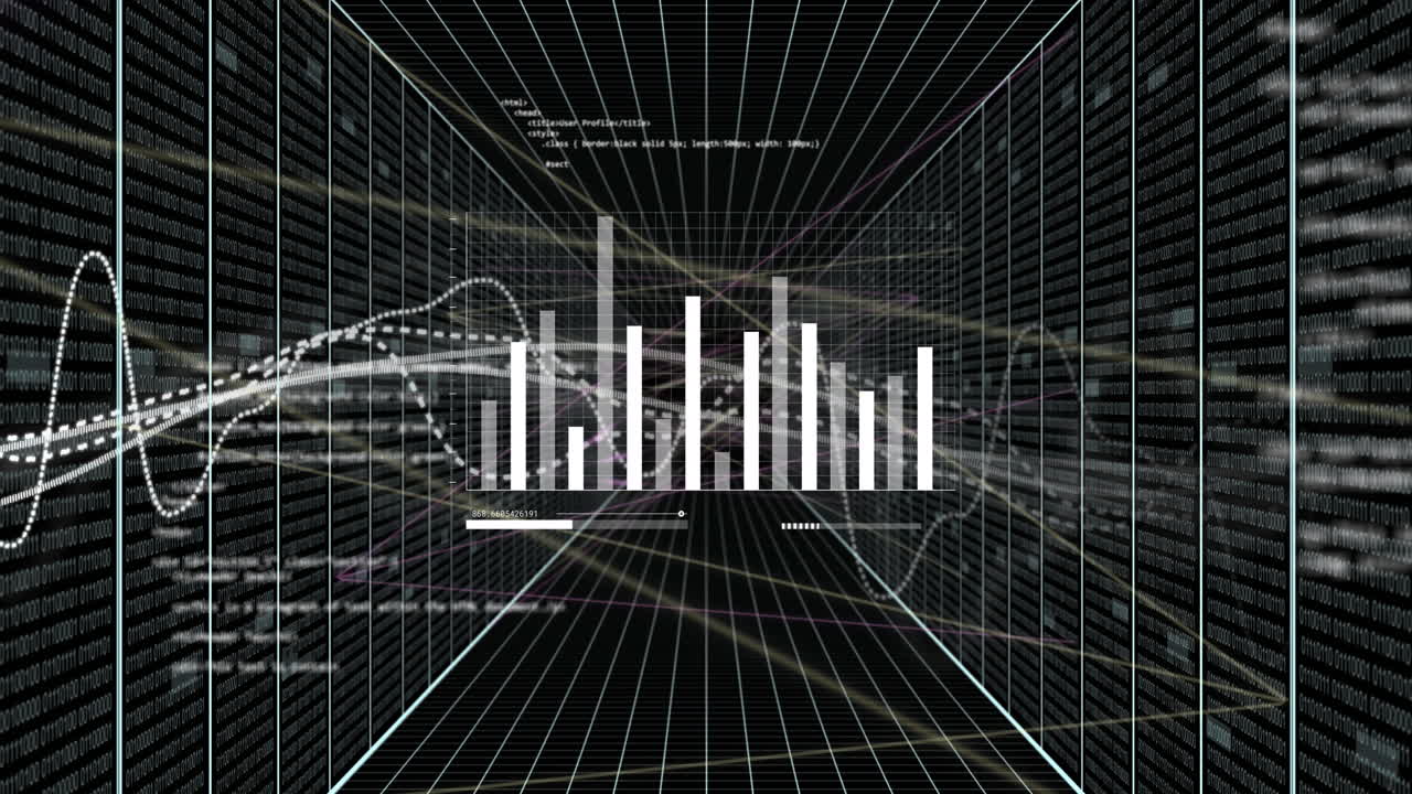 검은 바탕 위의 금융 데이터 처리의 애니메이션