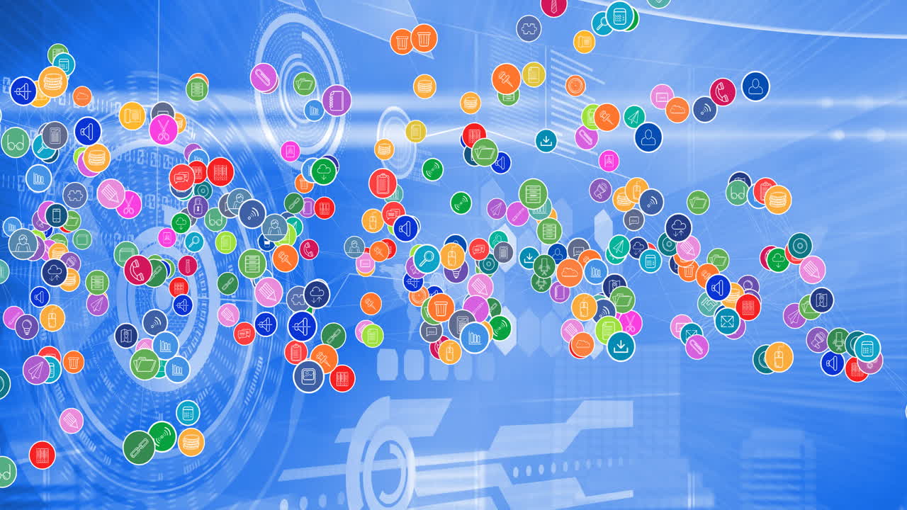 백그라운드에서 데이터 처리를 통해 디지털 아이콘으로 연결 네트워크의 애니메이션