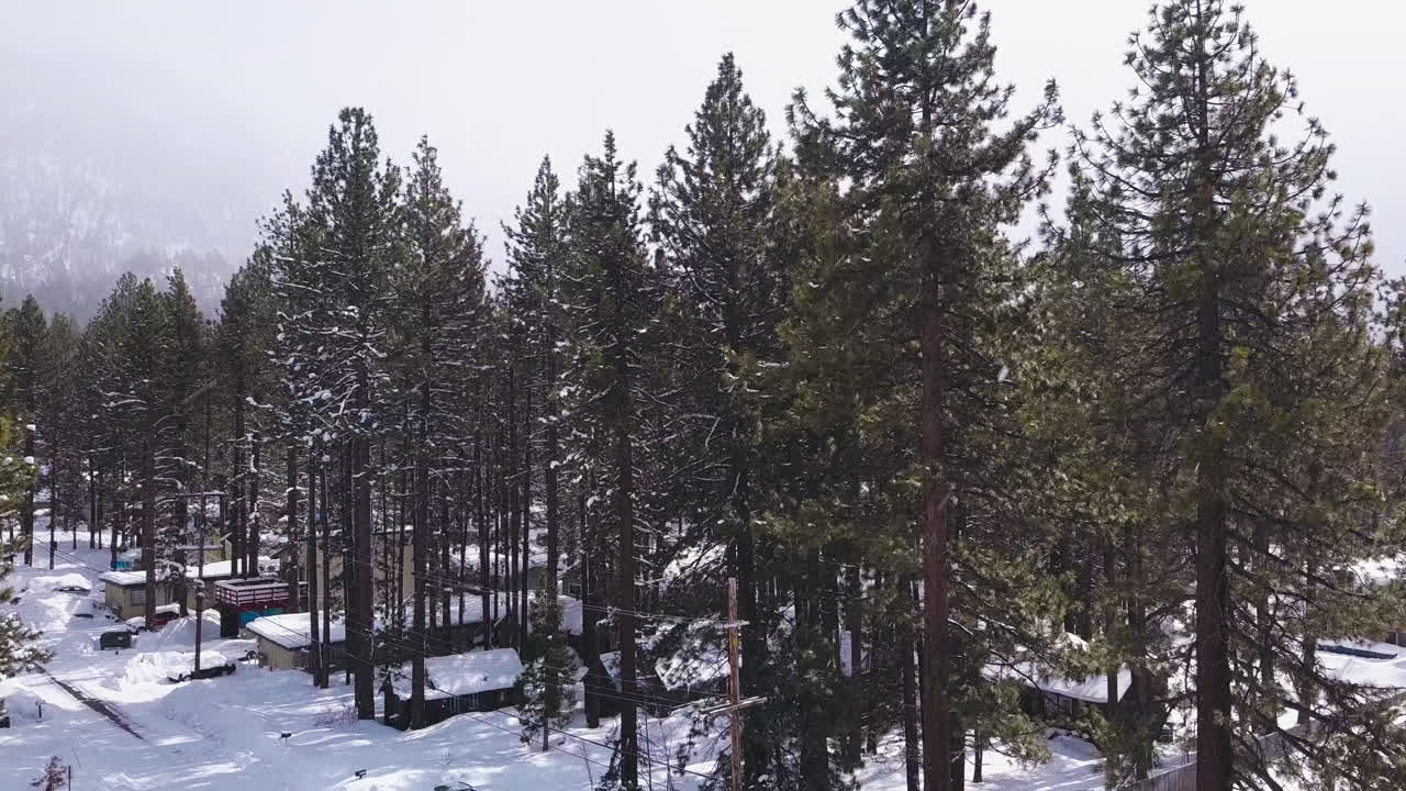 Aerial Footage of the snowstorm at Lake Tahoe California Nevada USA