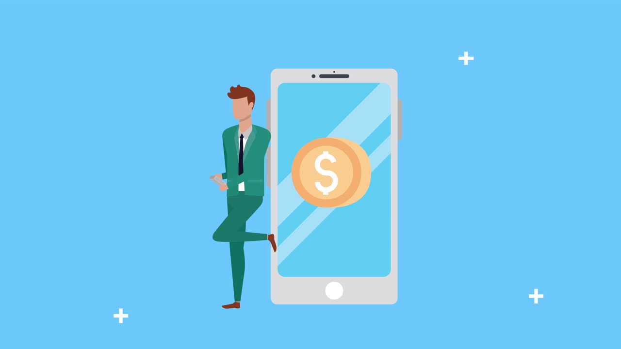 스마트폰과 동전을 가진 젊은 사업가