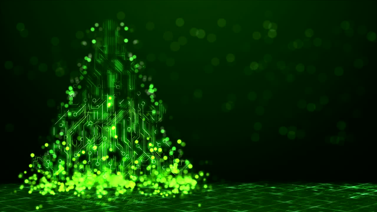 Abstract Technology Christmas Tree Background - Green Loopable Animation 4k.
