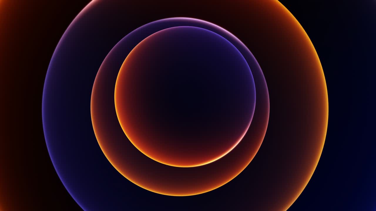 gráfico minimalista abstracto anillos de luz de gradiente naranja y púrpura y bucle de fondo de plantilla de vitrina de círculo