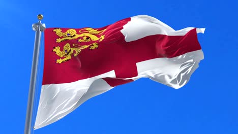 flag of sark waving at wind in slow with blue sky, loop