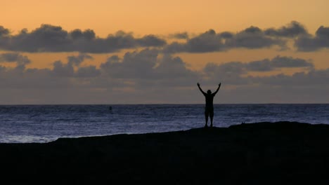Silhouette of a Man at Sunset on the Beach