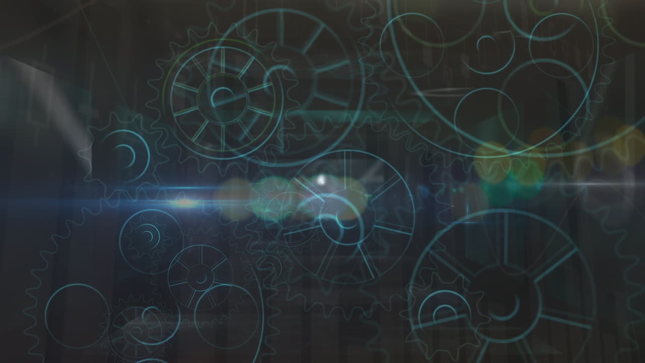 animación del procesamiento de datos e íconos sobre engranajes