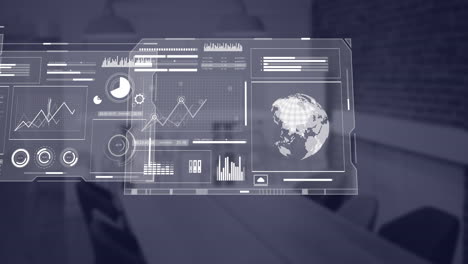 animation of data processing and diagrams over office