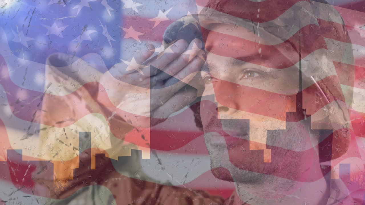 미국  ⁇ 발 위에서 인사하는 군인의 애니메이션