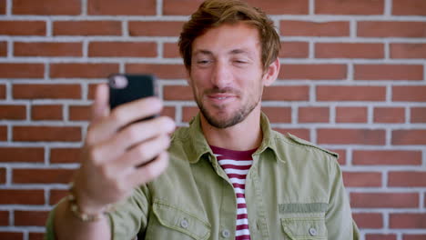 selfie, man and smartphone for peace sign