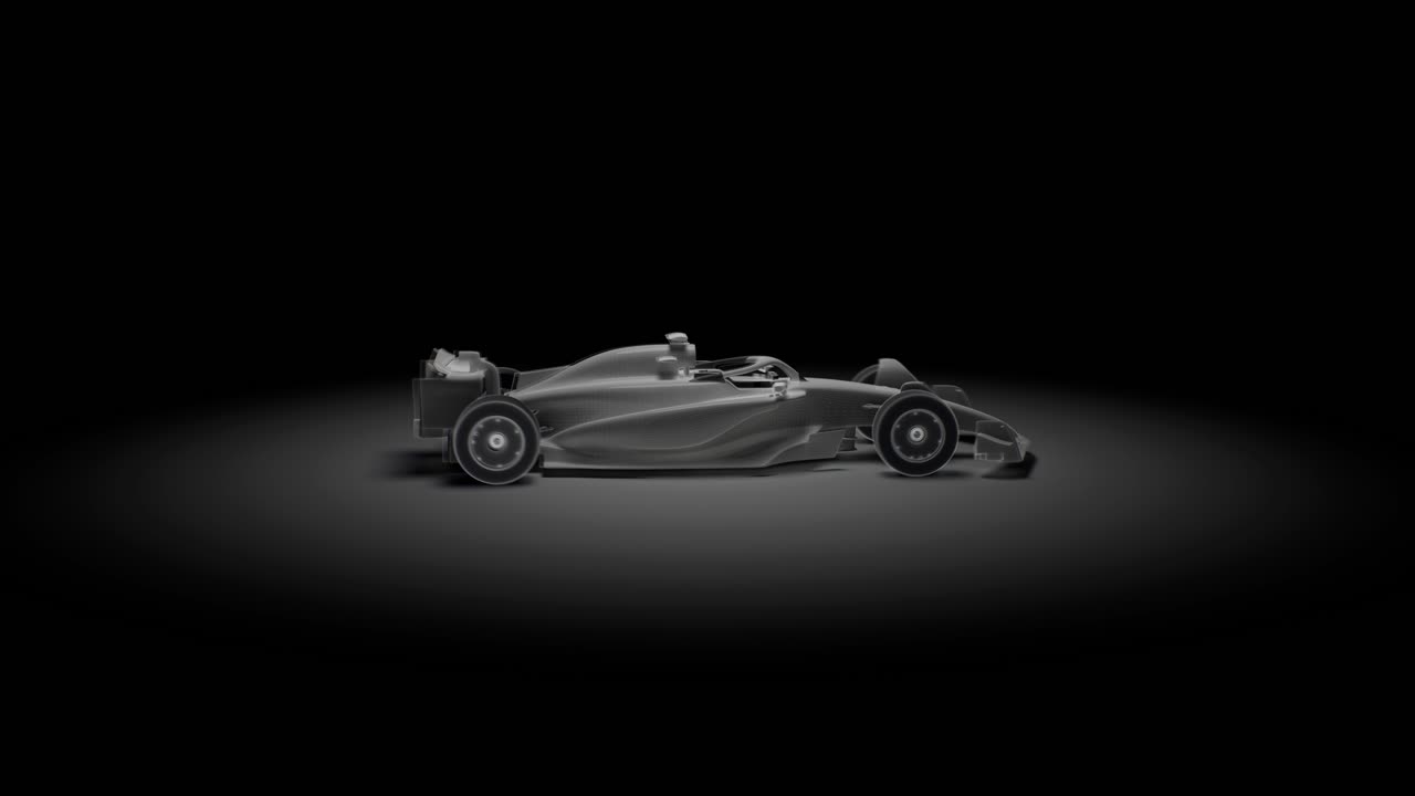 Modello digitale wireframe di un'auto di Formula Uno.