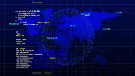 Animación-Del-Procesamiento-De-Datos-Digitales-Sobre-El-Mundo-Con-Mapa-Mundial-Sobre-Fondo-Negro