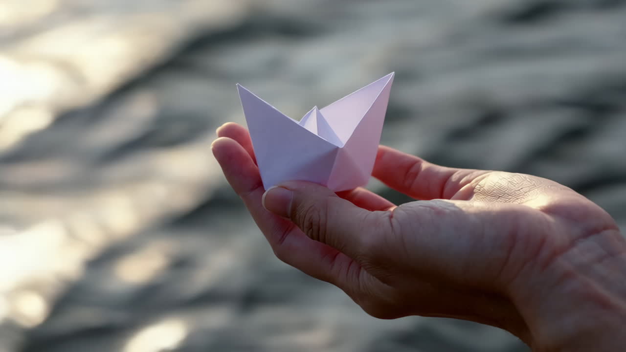 Barca di carta in mano vicino all'acqua