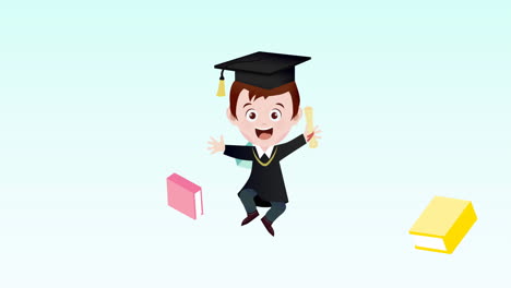 graduated boy and multiple books icon against blue gradient background