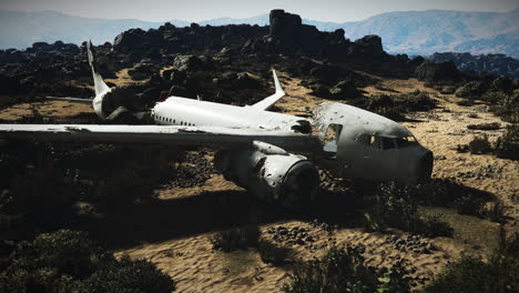 plane wreckage in remote desert landscape after a crash incident