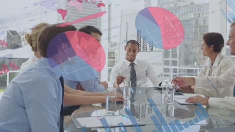 animation of financial data processing over diverse business people